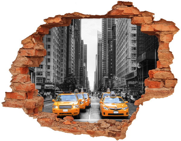 Adesivo murale buco 3D I taxi di New York nel paesaggio urbano