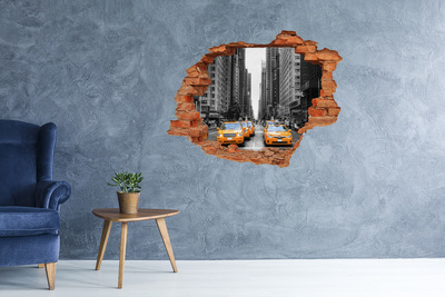 Adesivo murale buco 3D I taxi di New York nel paesaggio urbano