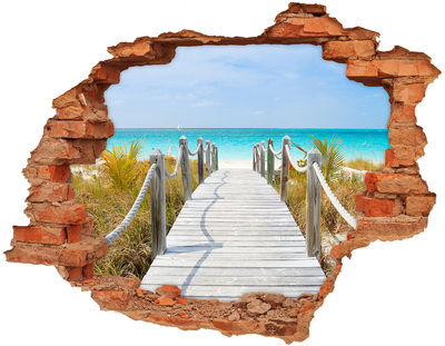Adesivo effetto buco nel muro Spiaggia tropicale con pontile in legno