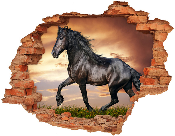 Adesivo murale buco 3D Cavallo selvaggio sullo sfondo del tramonto