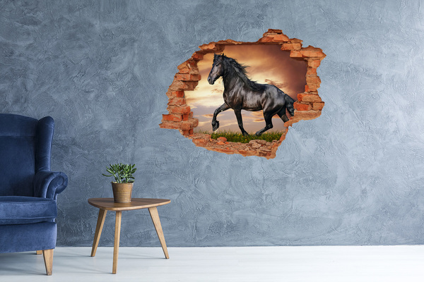 Adesivo murale buco 3D Cavallo selvaggio sullo sfondo del tramonto