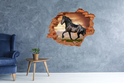 Adesivo murale buco 3D Cavallo selvaggio sullo sfondo del tramonto