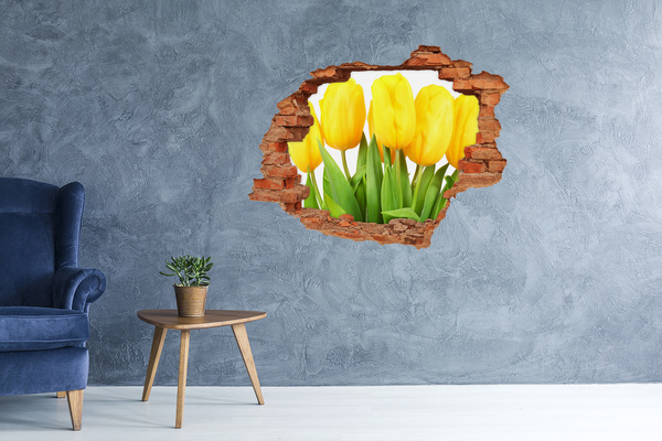 Adesivo con buco sbrecciato Fiori di tulipano in un buco nel muro