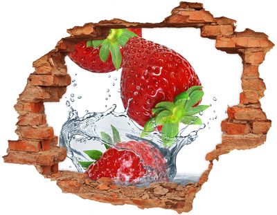 Adesivo murale buco 3D Fragole succose in un'esplosione d'acqua