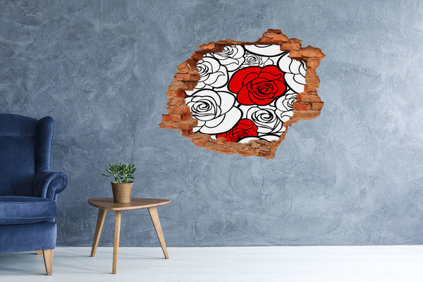 Adesivo effetto buco nel muro Rose rosse in un buco nel muro