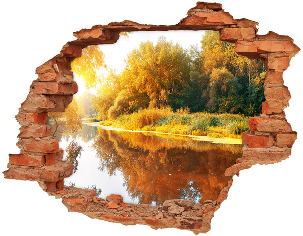 Adesivo murale buco 3D Paesaggio autunnale lungo il fiume