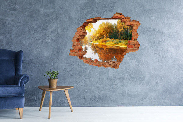 Adesivo murale buco 3D Paesaggio autunnale lungo il fiume