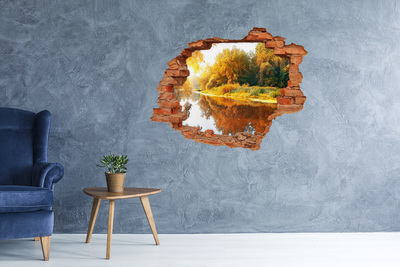 Adesivo murale buco 3D Paesaggio autunnale lungo il fiume