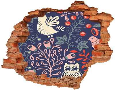 Adesivo effetto buco nel muro Motivo floreale con gufi