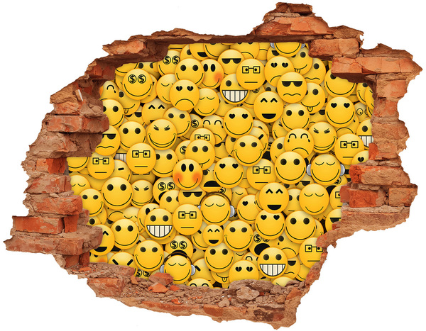 Adesivo murale buco 3D Emoji sorridenti in un buco nel muro