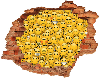 Adesivo murale buco 3D Emoji sorridenti in un buco nel muro