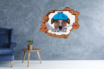 Adesivo effetto buco nel muro Cane malato con il cappello
