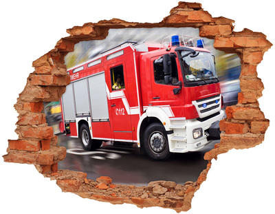 Adesivo effetto buco nel muro Camion dei pompieri in azione