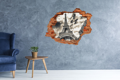 Adesivo con buco sbrecciato La Torre Eiffel tra le nuvole