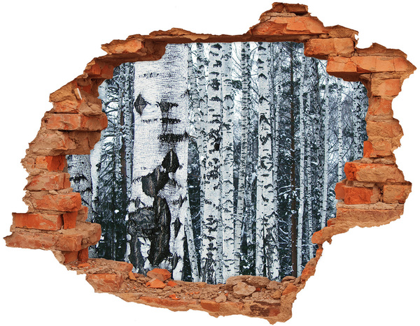 Adesivo murale buco 3D Foresta di betulle invernali