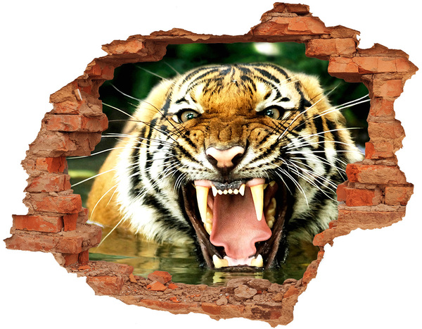 Adesivo murale buco 3D Tigre in azione