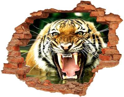 Adesivo murale buco 3D Tigre in azione