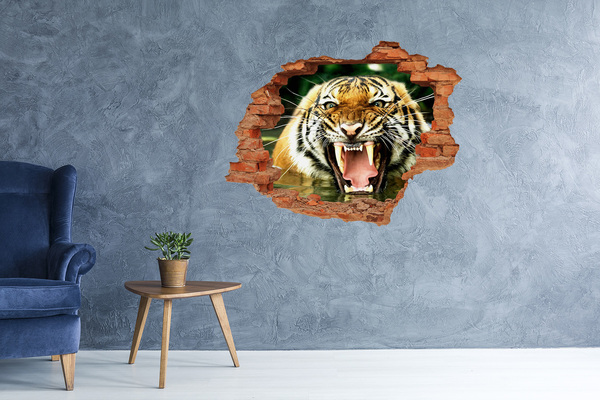 Adesivo murale buco 3D Tigre in azione