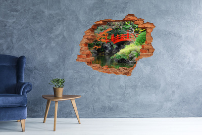 Adesivo murale buco 3D Ponte giapponese nel giardino