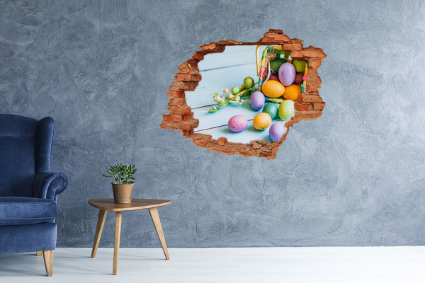 Adesivo murale buco 3D Uova di Pasqua nel buco