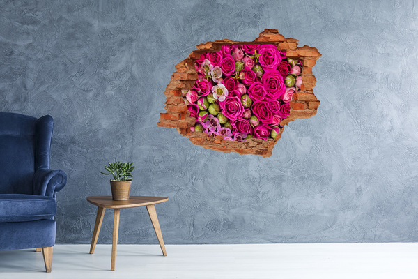 Adesivo effetto buco nel muro Un'esplosione floreale di rose