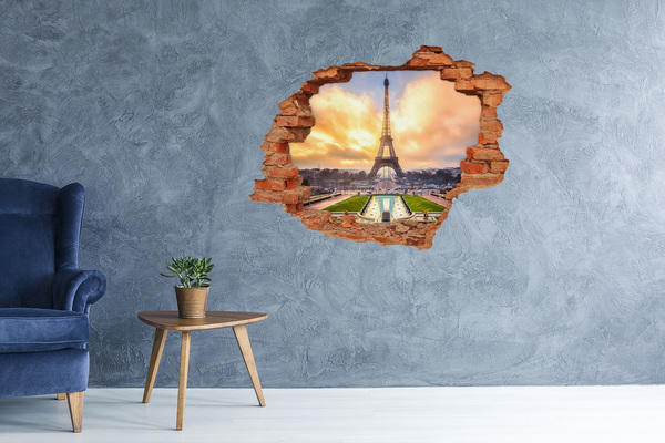 Adesivo murale buco 3D La Torre Eiffel all'alba