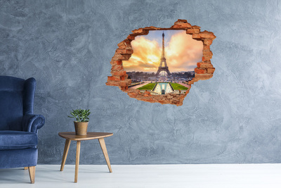 Adesivo murale buco 3D La Torre Eiffel all'alba