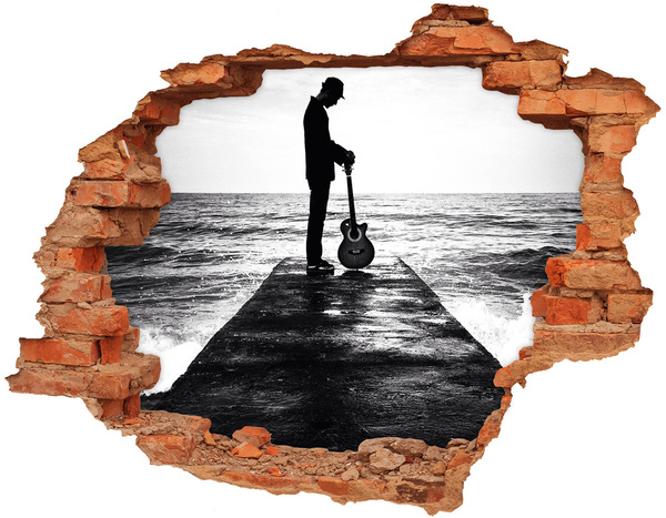 Adesivo murale buco 3D Musicista sul molo