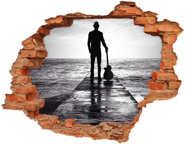 Adesivo con buco sbrecciato Musicista sul molo