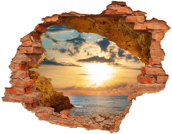 Adesivo murale buco 3D Tramonto sul mare