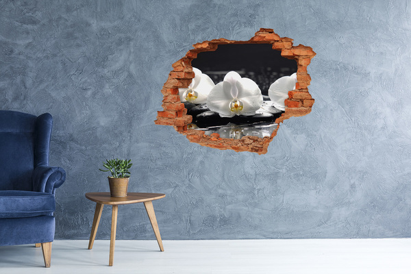 Adesivo con buco sbrecciato Fiore di orchidea sull'acqua