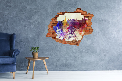Adesivo murale buco 3D Paesaggio urbano in un buco colorato