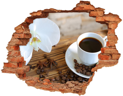 Adesivo murale buco 3D Caffè con fiore d'orchidea