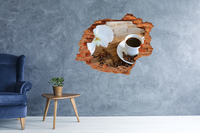 Adesivo murale buco 3D Caffè con fiore d'orchidea