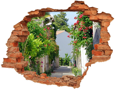Adesivo effetto buco nel muro Una strada incantevole con fiori