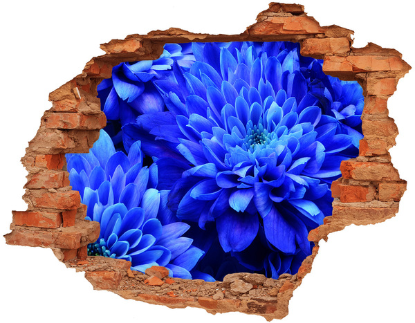 Adesivo murale buco 3D Fiore blu in un buco nel muro