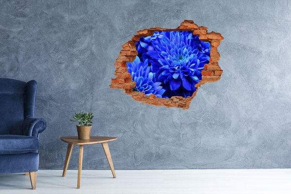 Adesivo murale buco 3D Fiore blu in un buco nel muro