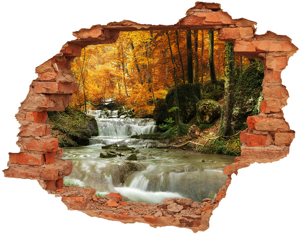 Adesivo effetto buco nel muro Cascata autunnale nella foresta