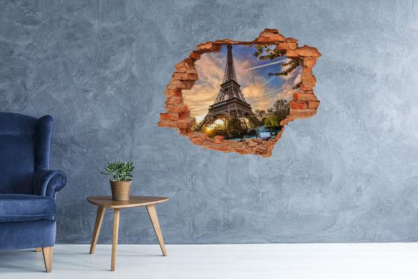 Adesivo murale buco 3D Torre Eiffel al tramonto