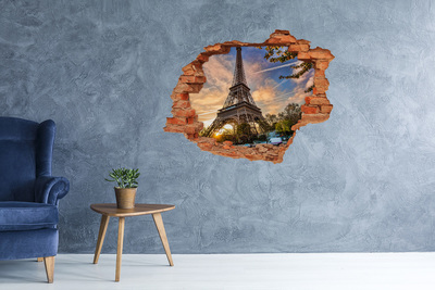 Adesivo murale buco 3D Torre Eiffel al tramonto
