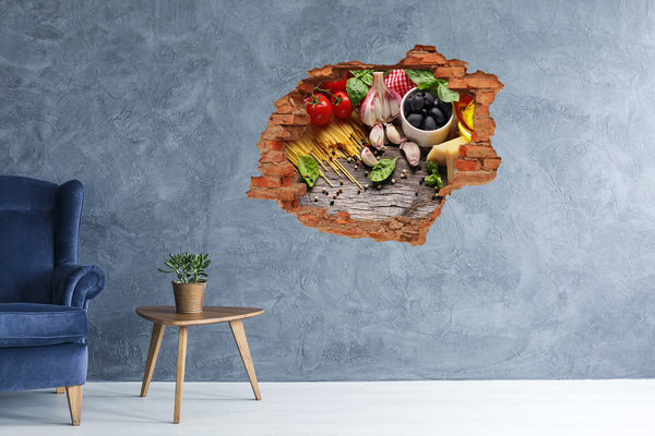 Adesivo murale buco 3D Cucina italiana con pasta e aglio