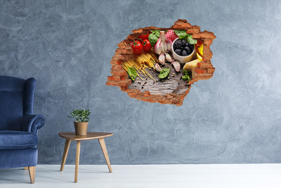 Adesivo murale buco 3D Cucina italiana con pasta e aglio