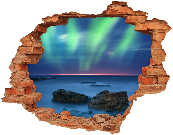 Adesivo murale buco 3D Aurora boreale sull'oceano