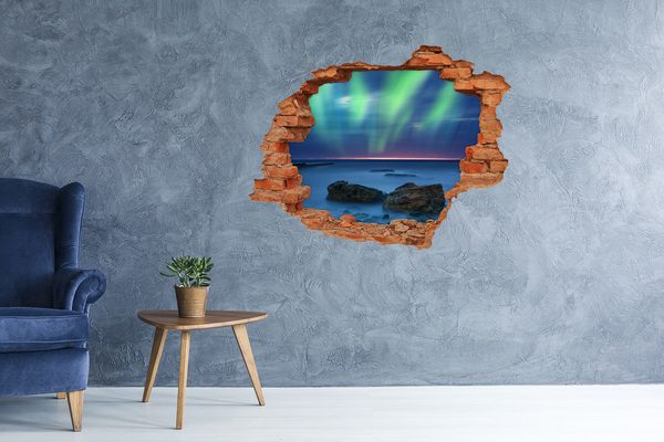 Adesivo murale buco 3D Aurora boreale sull'oceano