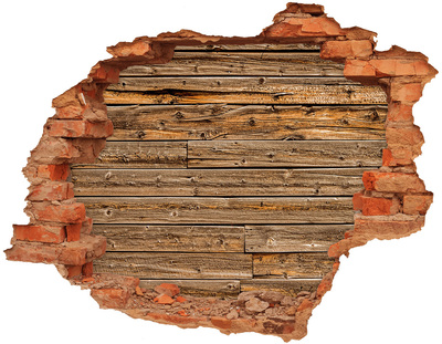 Adesivo effetto buco nel muro Un muro danneggiato con assi di legno