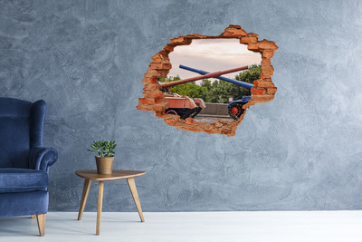 Adesivo effetto buco nel muro Battaglia di carri armati tra le rovine