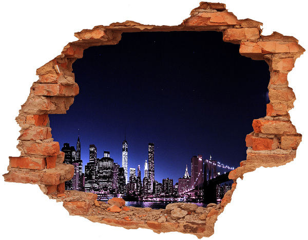 Adesivo murale buco 3D Panorama notturno di New York