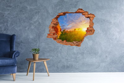 Adesivo murale buco 3D Girasoli al tramonto