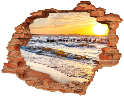 Adesivo murale buco 3D Tramonto sul mare