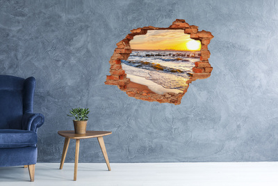 Adesivo murale buco 3D Tramonto sul mare